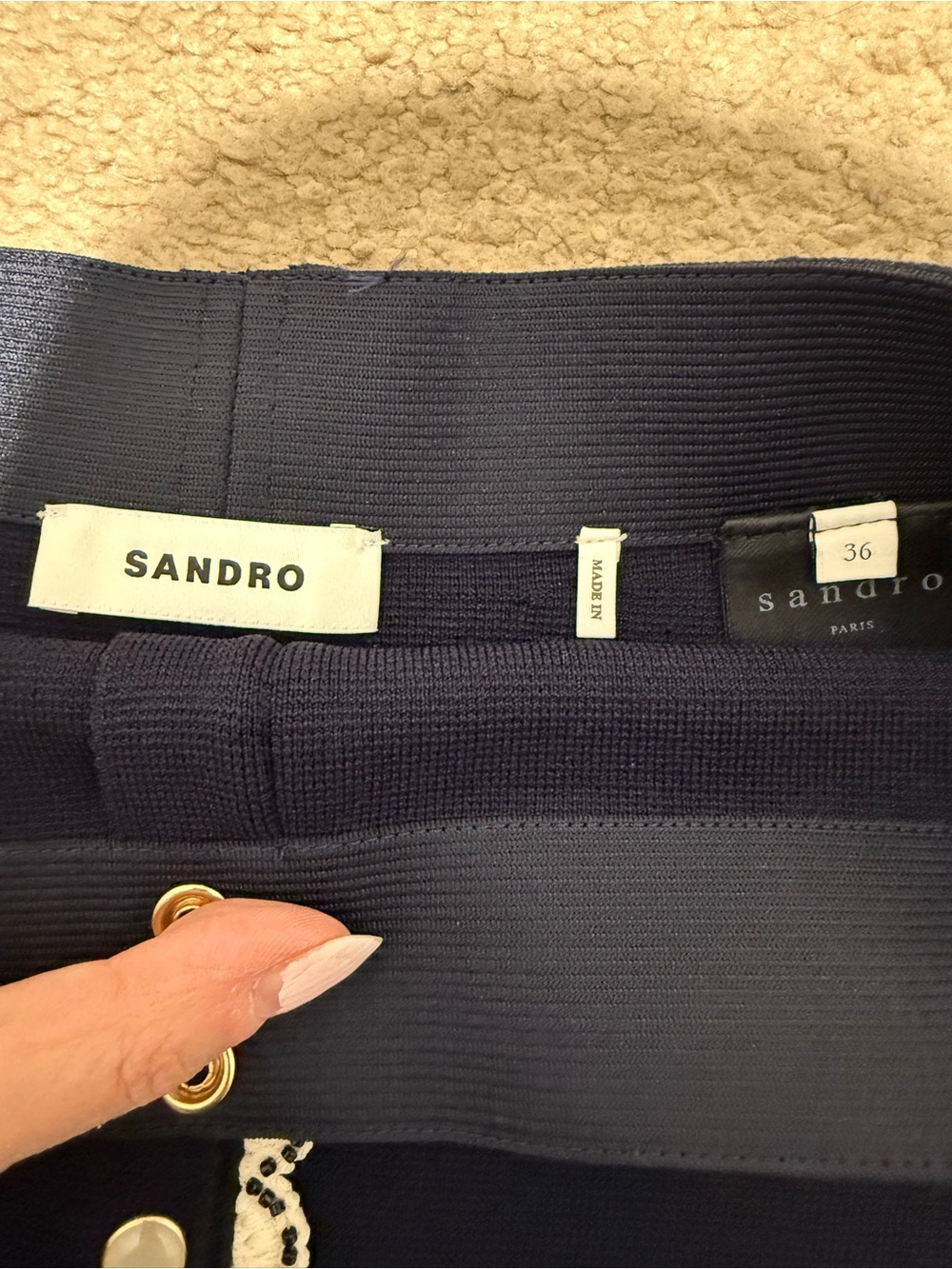 Sandro navy bandage a line skirt with white and navy trim Size EU 36 (US 4) - Picture 4 of 8